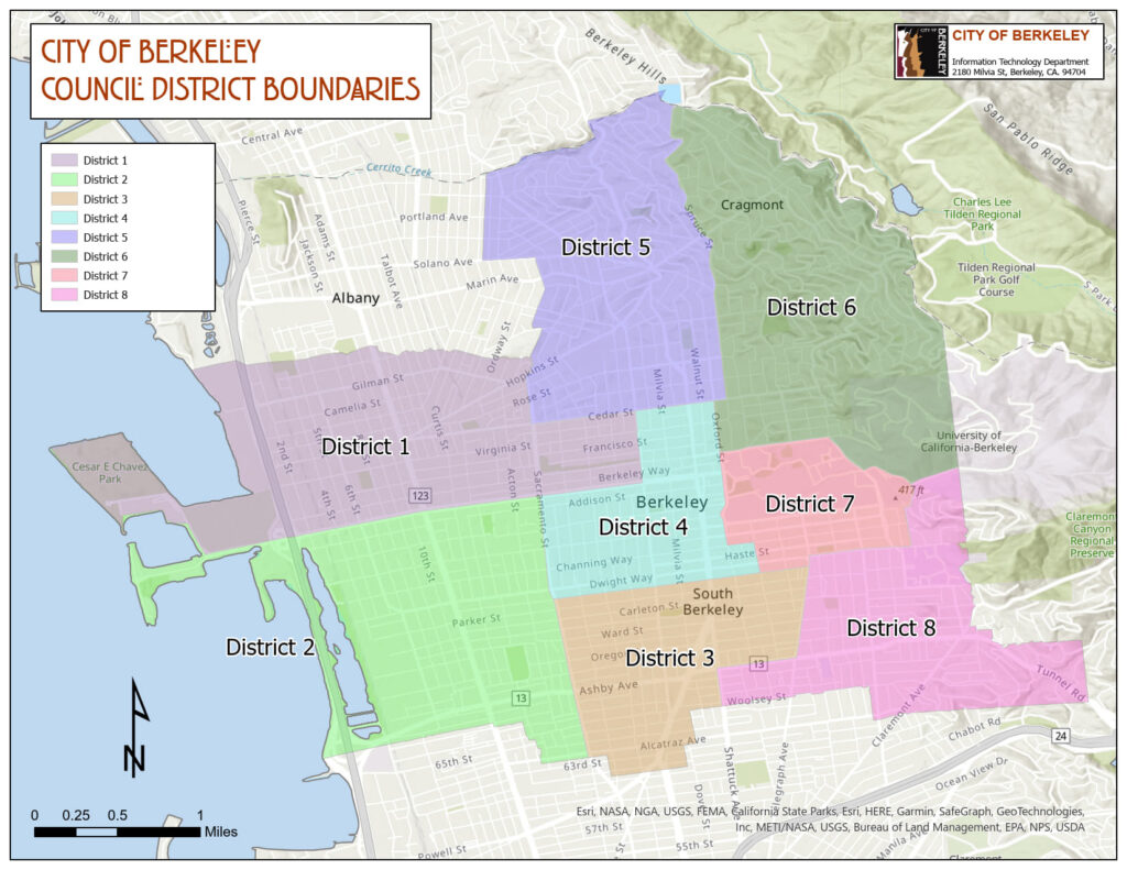 Map of City Council Districts of Berkeley, CA.